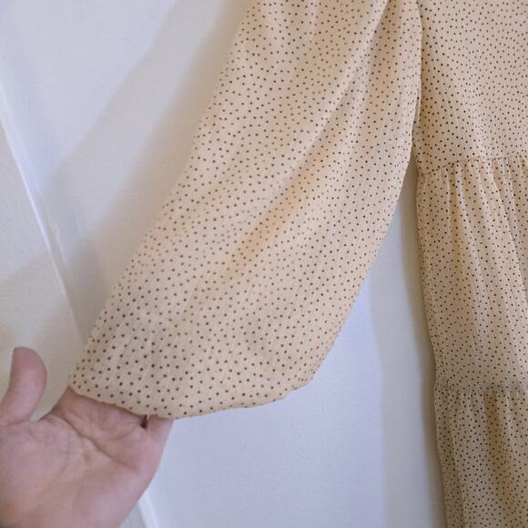 Zara Cream Black Polka Dot Tiered Babydoll Mini Dress Lace V-Neck Size S - Picture 5 of 9